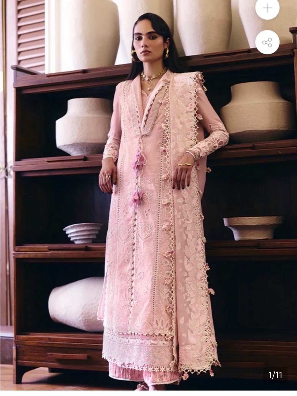 Blush Pink Embroidered Maxi Dress with Tassel Detail